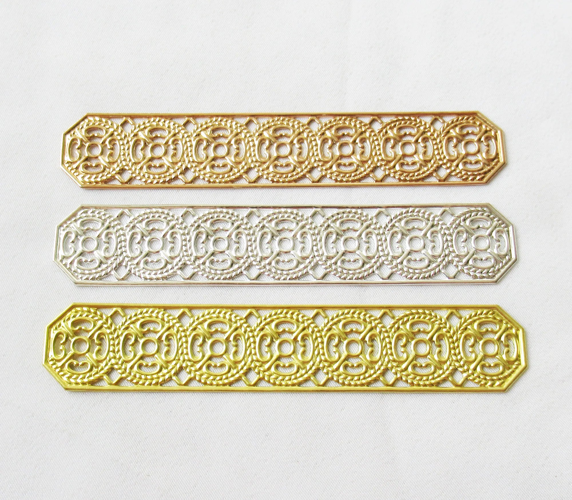 Long Brass Filigree Stampings 82x15mm Plated Brass Findings