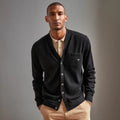 Men's Wool Blend Cardigan Sweater Button-Up Versatile Office Wear Comfortable Knitwear with Logo Decoration