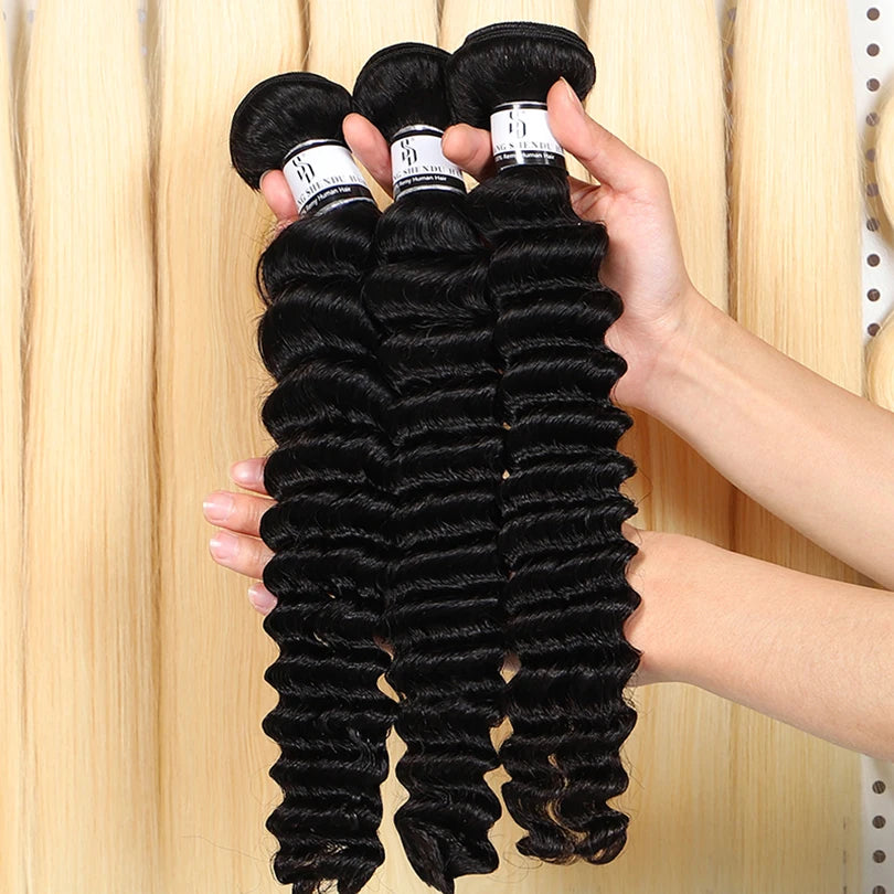 100% Remy Hair Raw Bundles Human Hair Extensions Wholesale Bulk Cheap 613 Deep Wave Raw Vietnamese Hair Bundles