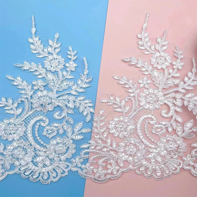 swiss Silky Yarn Soft Guipure Daisy Flower Sequin Decorate Lace Trim in White for Dress