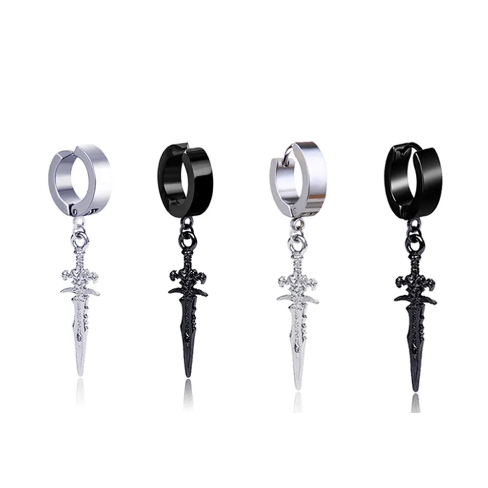 Fashionable Stainless Steel Ring Type Earrings Cross Dumbbell Studs Big Sword Rings Tassel Clip Hop Feather Findings Components