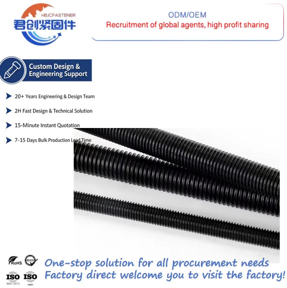 High-Strength Grade 8.8 GI Galvanized Threaded Rod Iron Carbon Steel Screw Stud Black Standard Thread Rod Ss Bolt Studs