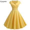 Women Summer Dress Solid Color Retro 50s 60s Vintage Casual Party Office Robe Rockabilly Dresses Vestidos