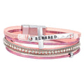 Wholesale Pulseira Feminina Bohemian Multi-layer Bracelet Rhinestone Pu Leather Cross Bracelet Magnetic Clasp Charm Bracelets
