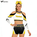 Custom Free OEM Cheer Uniforms College Girls Long Sleeve Cheerleading Uniforms Printed Rhinestone Custom Spandex/Polyester