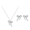 Sweet and Cute Bow Necklace Earrings 2-piece Set 925 Sterling Silver Bowknot Jewelry Set for Women's Fine Jewelry Gifts