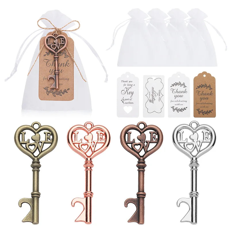 50pcs Metal Key Bottle Opener Keychain Wedding Party Decorate Vintage Beer Bottle Opener Party Favors Souvenir Gift for Guest