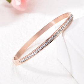 Custom Name 18K Gold Plated 316L Stainless Steel Channel Setting Cubic Zircon Insert Bangle Bracelets Romantic Gift Bangle
