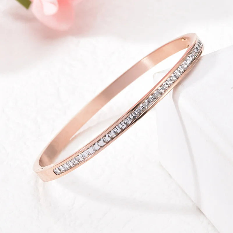 Custom Name 18K Gold Plated 316L Stainless Steel Channel Setting Cubic Zircon Insert Bangle Bracelets Romantic Gift Bangle