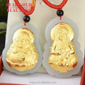 Certified 3D Gold Inlaid Jade 4D Hetian Gold Pure Gold Hetian Jade Large Lotus Edge Guanyin Buddha Pendant