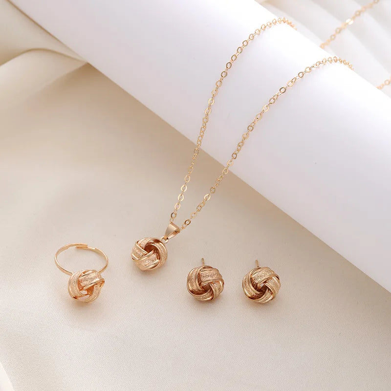 Hot Jewelry Set Ins Style Creative Fashion Twisted Knot Necklace Women Knot Earrings Ring 3-piece Set
