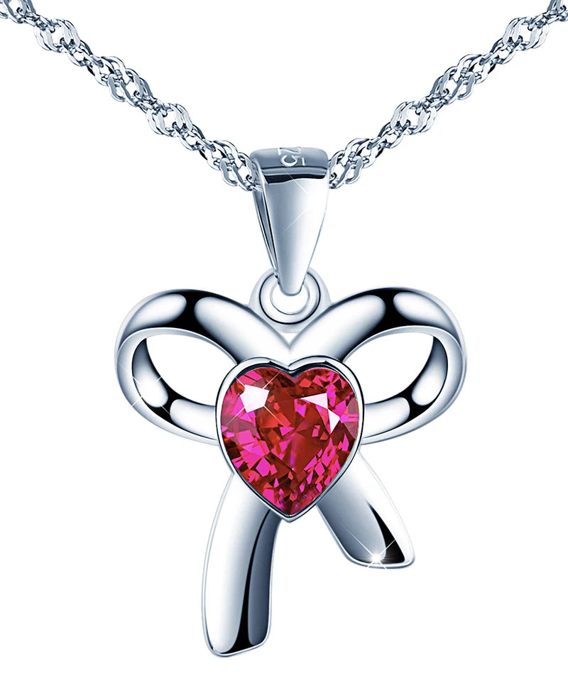 925 Sterling Silver Jewellery Rhodium Plated Ribbon Bow Pendant Necklace Women Fashion Jewelry Silver 925