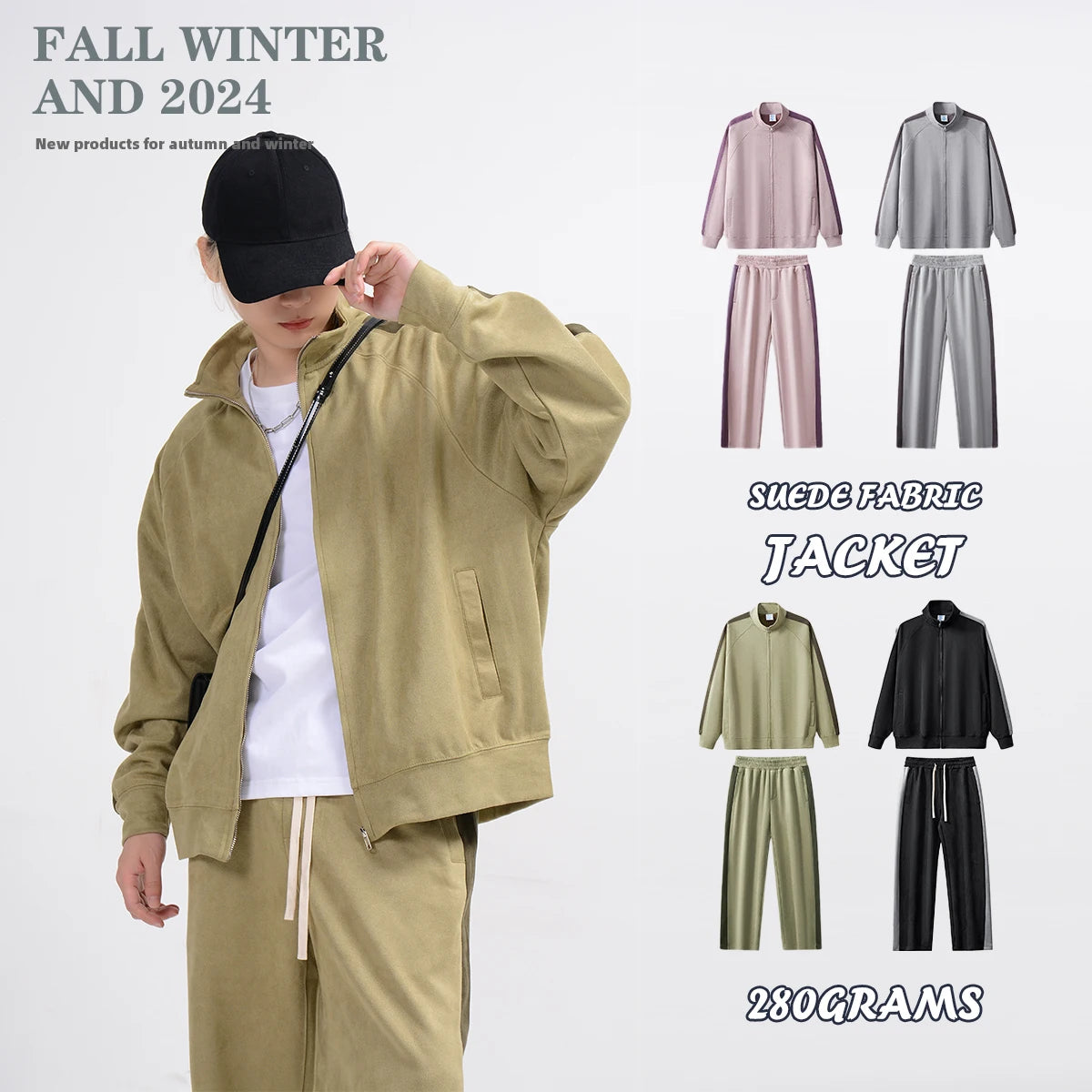Fall Winter Spring Custom Logo Zipper Pocket Jogger Set Unisex Men 2 Pieces Sets Women Causal Full Zip up Jacket Set