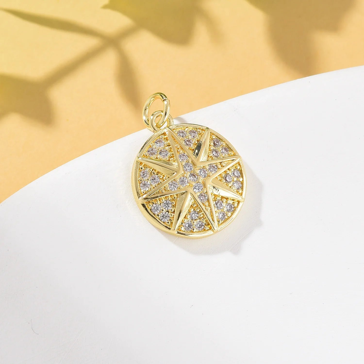 Dainty Starburst Charm Gold Filled Celestial Star Medallion Pendant Micro Pave CZ North Star for Necklace Jewelry Making