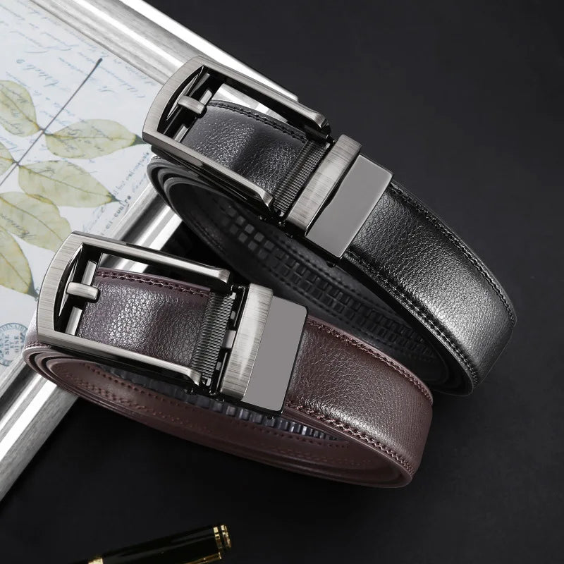 Men's High-End Cow Hide Casual Belt With Automatic Alloy Buckle Custom Length Fashionable Simple Design for Business Style