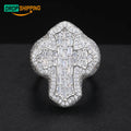 Dropshipping Baguette Cross Ring 925 Sterling Silver VVS Moissanite Diamond Iced Out Hip Hop Ring Rock Rapper Fashion Jewelry