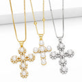 Fashion Women Gold Plated Cross Necklace 18K Gold Pearl Cross Necklace Men Jewelry