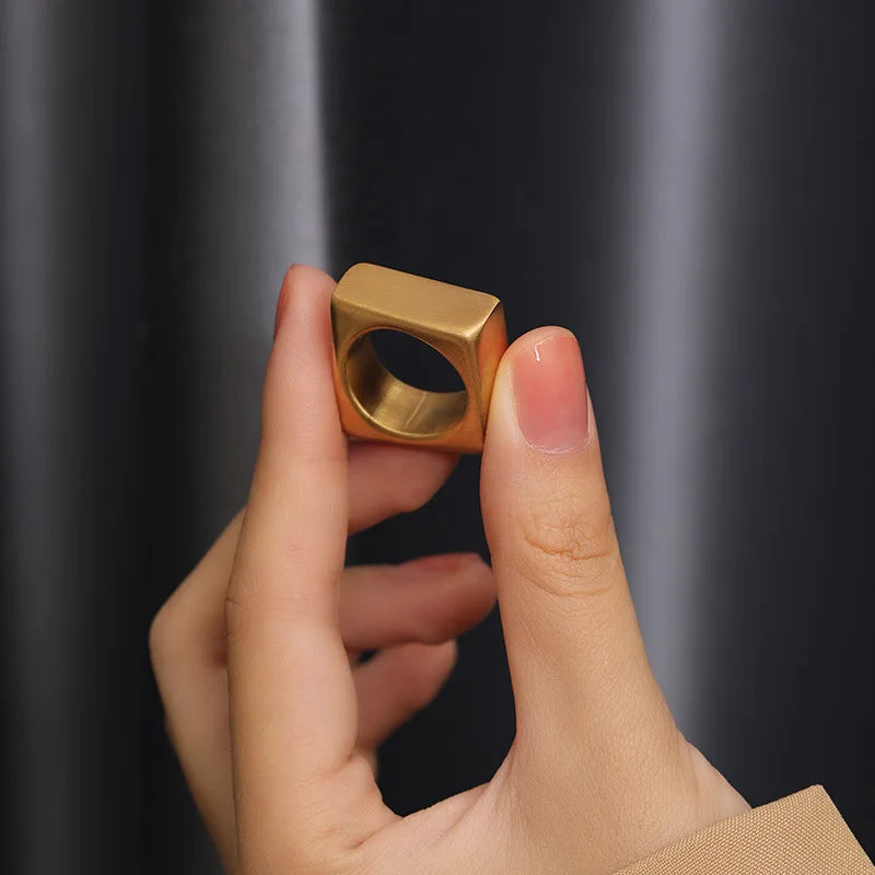 Nabest Waterproof Stainless Steel Irregular Square Chunky Ring Jewelry Women PVD Plated Euramerican Personalized Finger Rings