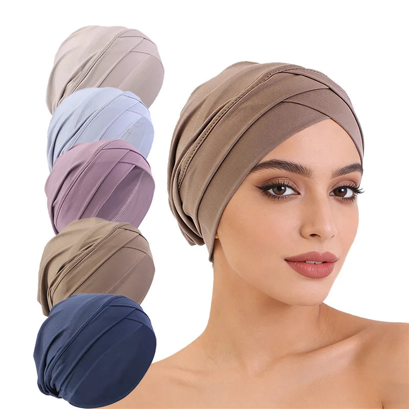 Wholesale Women Muslim Inner Hijab Caps Women Solid Color Under Hijab Caps Stretchy Breathable Full Cover Undercap Tube Bonnet