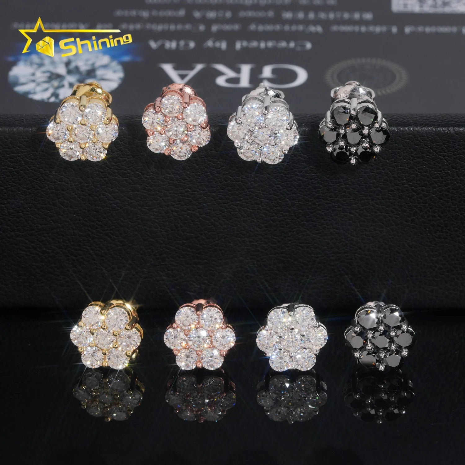 Hip Hop Popular Cluster Stud Earrings Moissanite GRA Certificated Screw Back Flower Earrings Women Silver 925 Earrings