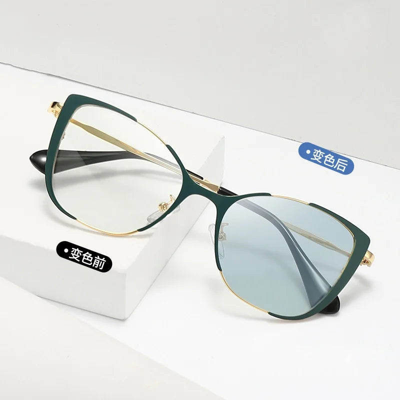 Cat Eye Sunglasses Photochromic Anti Blue Light Sunglasses Metal Sunglasses