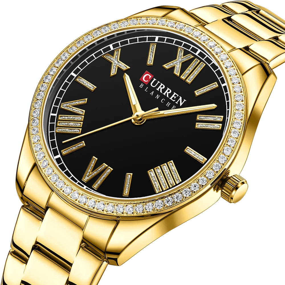 2025 for CURREN 9088 New Sport Fashion Women's Quartz Wristwatches Charming Rose Design Luminous Hands Stainless Steel 18mm Thin