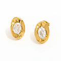 Trendy Vintage 18K Gold Plated Stainless Steel Women's Earring Oval Zirconia Irregular Geometric Stud Wholesale Jewelry