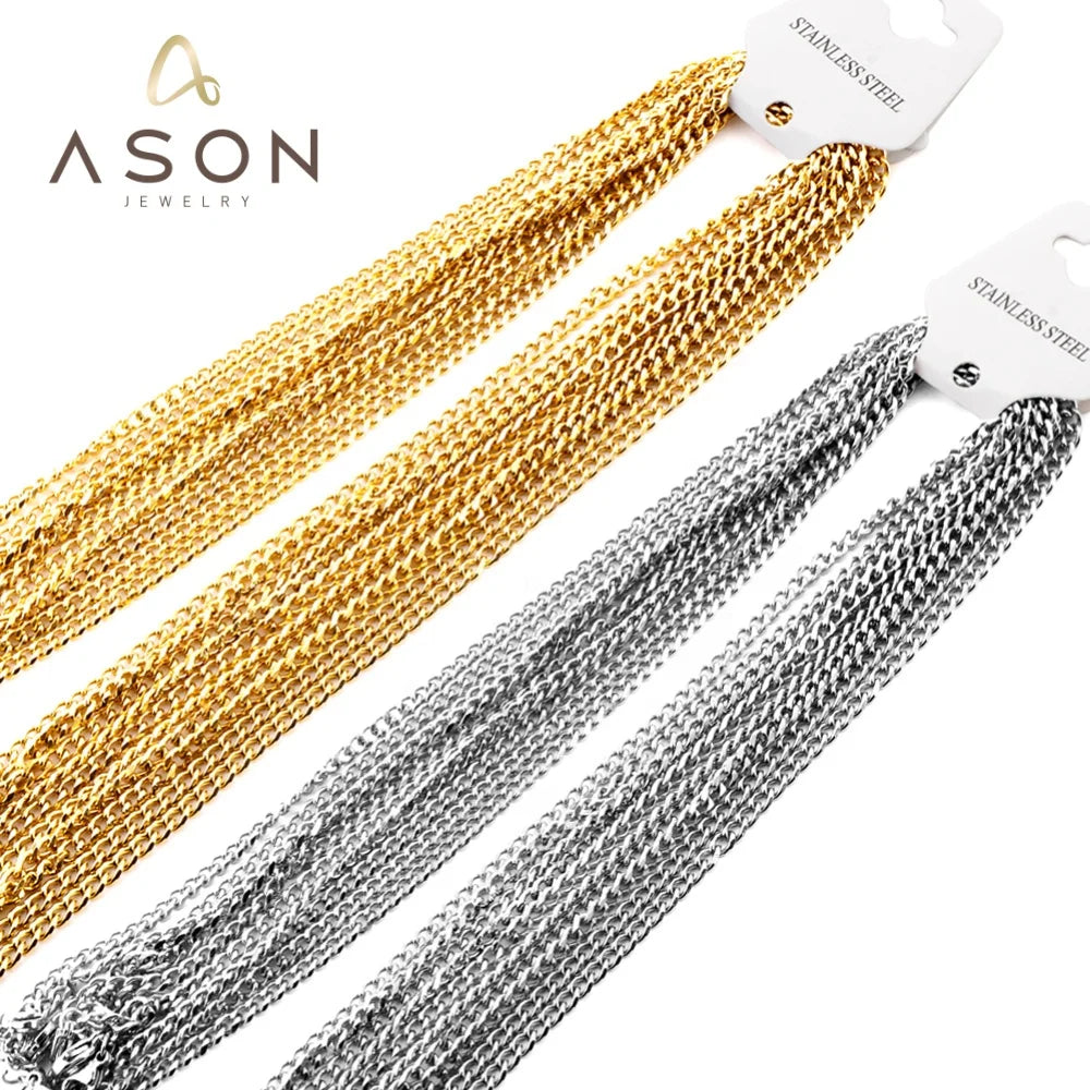Ason Wholesale Gold Plated Jewelry Stainless Steel 45~60CM Length 3.5mm Link Chain Necklace Cuban Chain for Men Women
