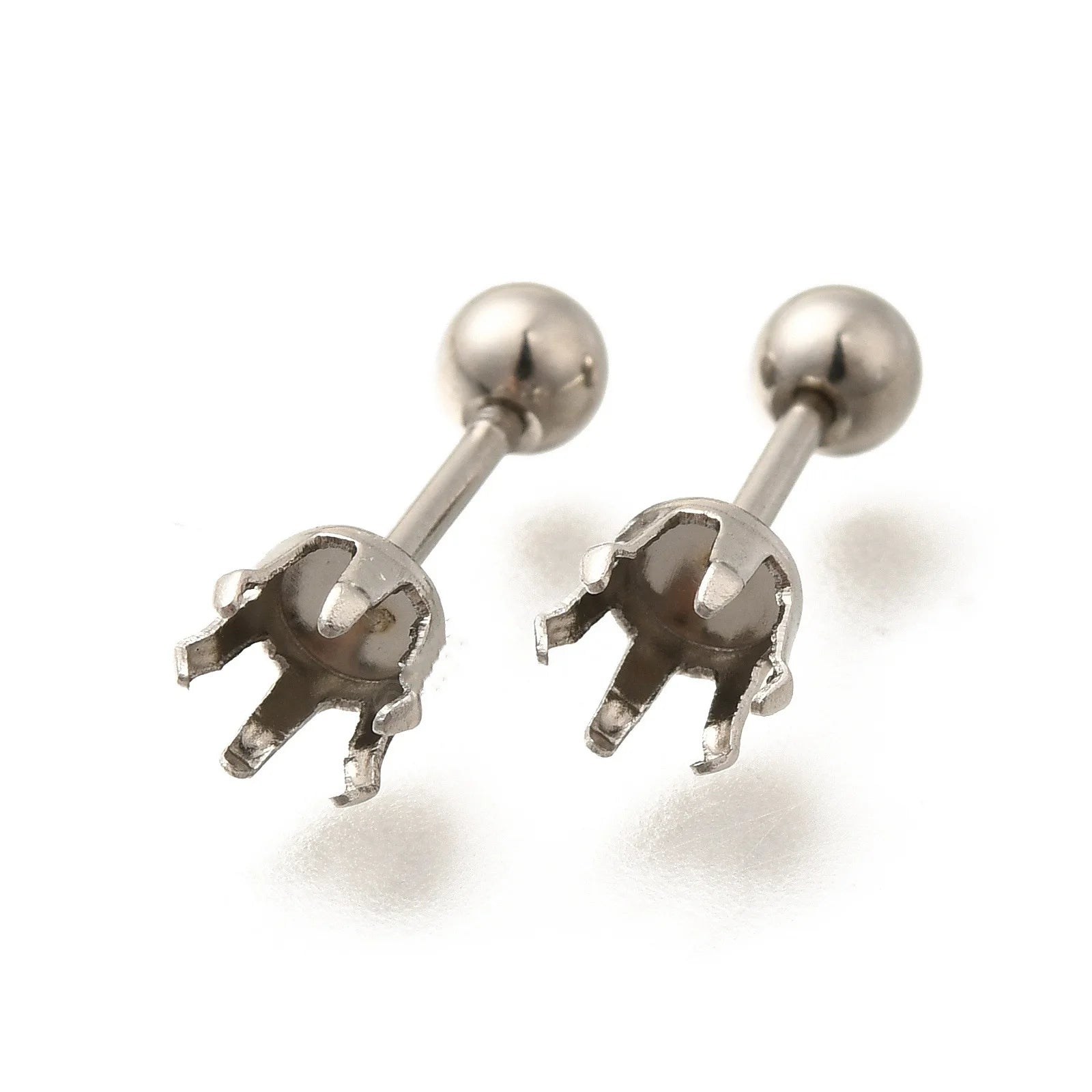 6 Claws Stainless Steel Diy Stainless Steel Bezel Setting Earrings Pearl Bracket/claw Cup/ Ball Twistable Screws Stud Earring