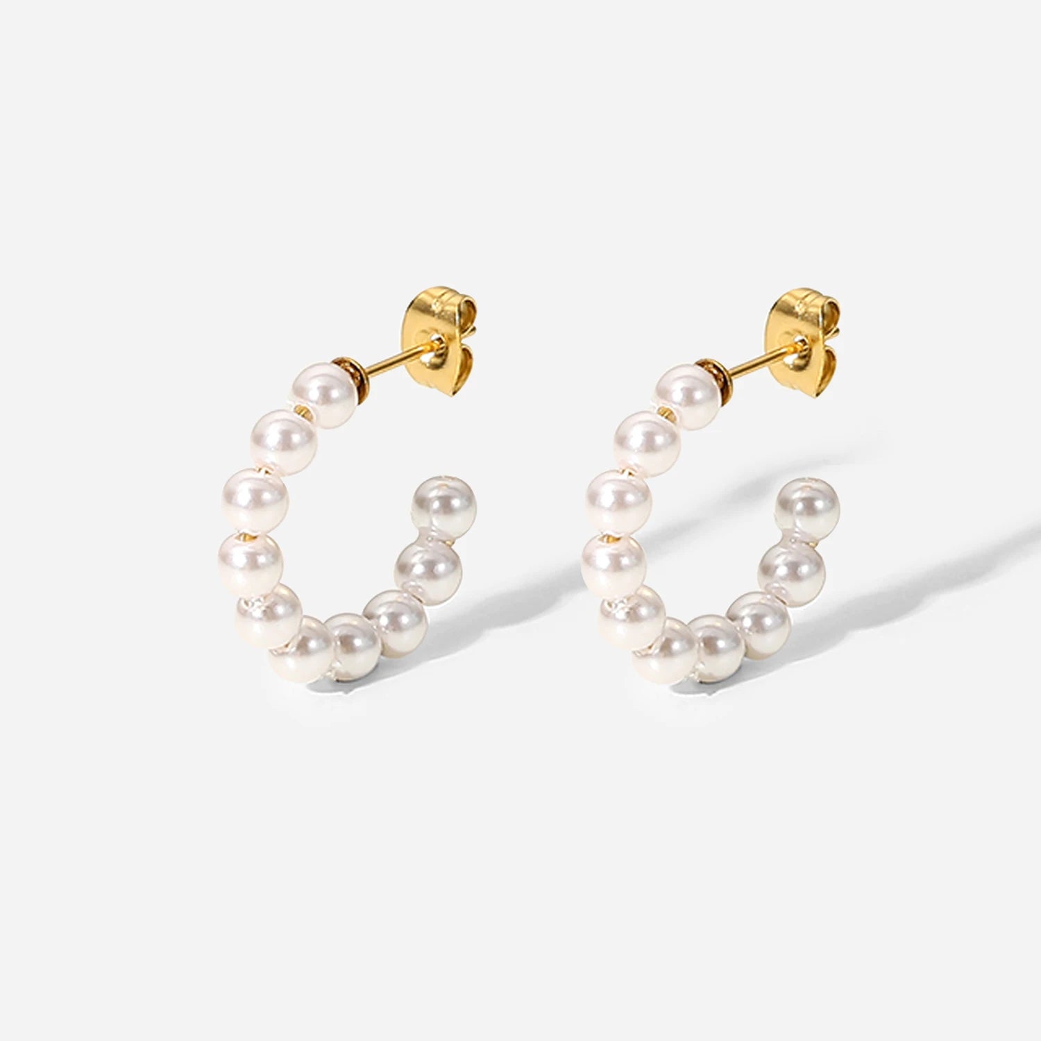 French Style Pearl C-shaped Jewelry Earrings Stainless Steel Gold-plated Mini Pearl Women's Gift Hoop Earrings