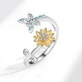 GT Rotating Sunflower Butterfly Anxiety Stress Relief Fidget Ring Women Spinner Dragonfly Open Adjustable Ring