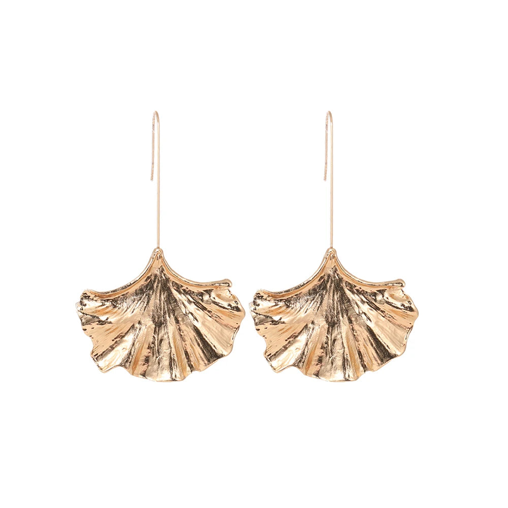Vintage Jewelry Statement Leaf Shaped Dangle Earrings Women Gold Plated Ginkgo Biloba Leaf Pendant Earrings for Party