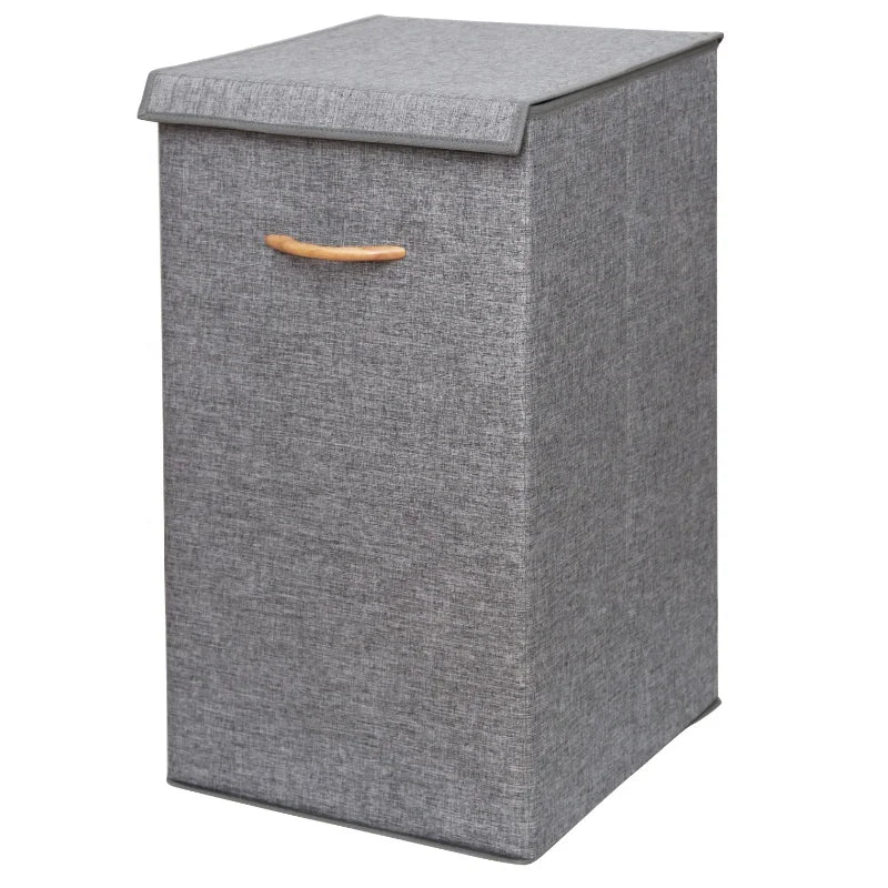 Set of 6 Home Polyester Linen Foldable Laundry Hamper Baskets with Wooden Handle Practical & Stylish Storage Solution