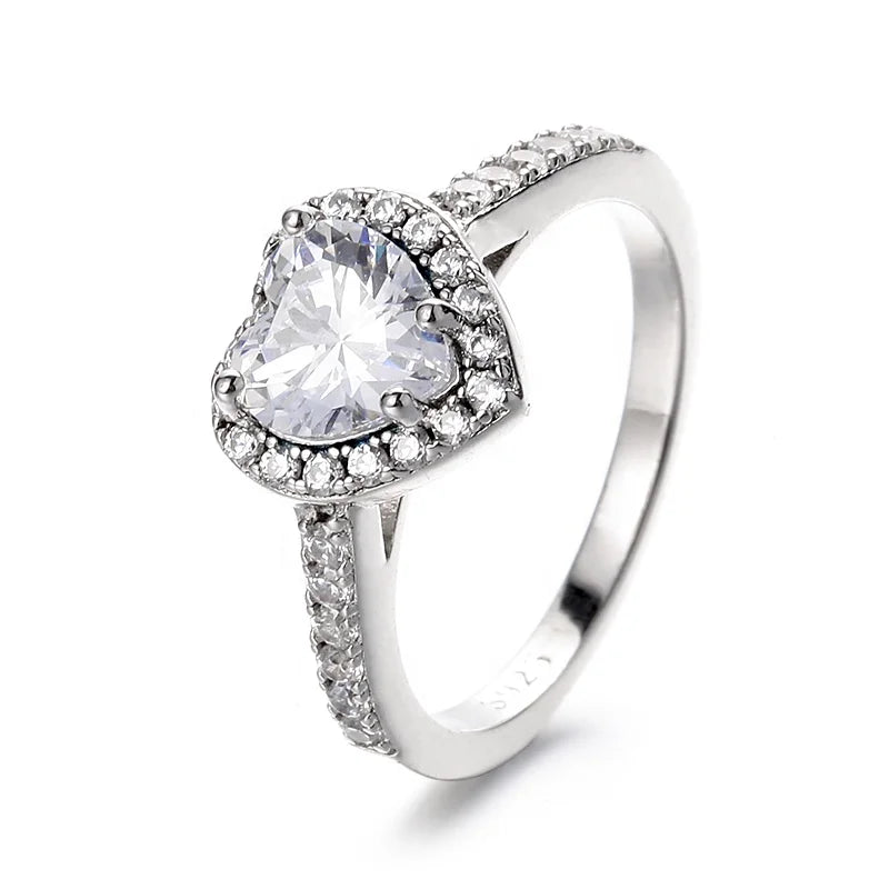 Stock Available Dazzling Love Heart Rhodium Plated Elegance 925 Sterling Silver Moissanite Diamond Cluster Ring for Women