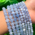 Wholesale 6/8/10mm Smooth Light Blue Dyed Aquamarine Stone Beads for DIY Jewelry Making Bracelets 15'' Length