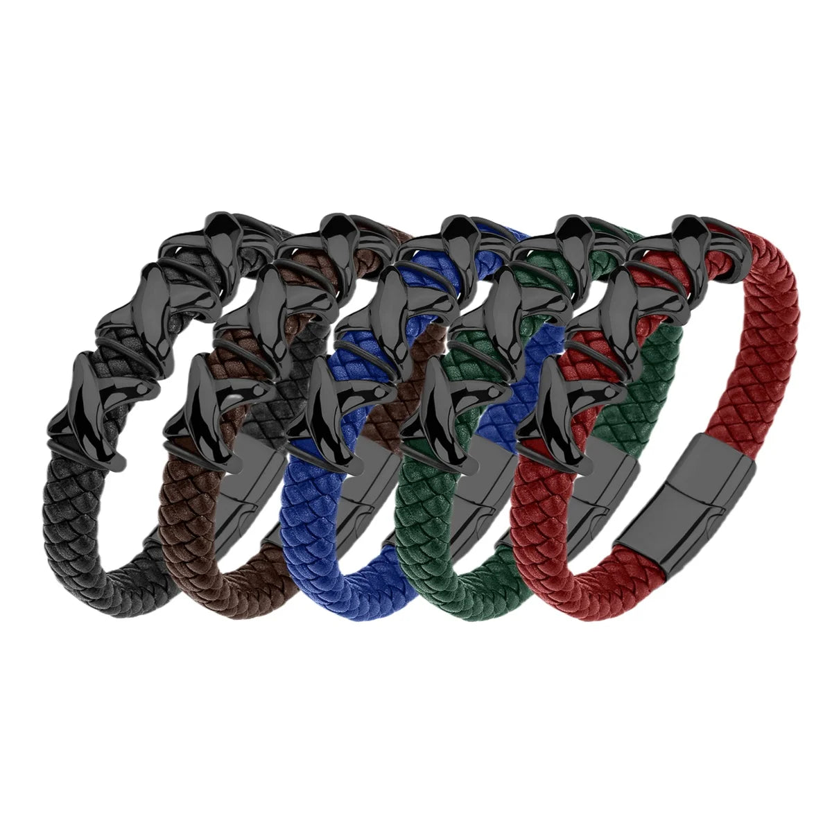 Men's Black Leather Bracelet Hand Woven Rope Fashion Accessories with Magnetic Buckle Fashionable Bangles