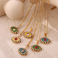 Ins Popular Stainless Steel Waterproof Tarnish Free Jewelry Colorful Enamel Turkish Devil Eyes Cubic Zirconia Pendant Necklace