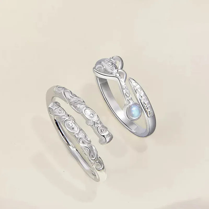 Romantic Design S925 Silver Plated Couple Ring for Wedding Jewelry Designer Moonstone Ring Valentine's Day Open Adjustable Ring