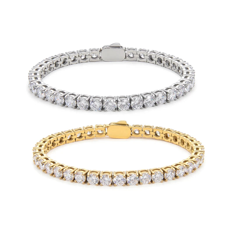 Gold Plated Tennis Chain Bracelet Geometric Shape Features Zircon Gemstone for Couples High Quality Bracelet