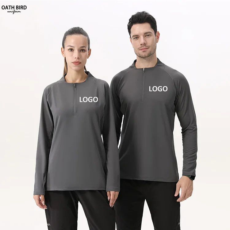 Custom LOGO Embroidery Fitness Workout Tshirt Half Quarter Zip Sports Top Silk Screen Printing Training Gym Shirt for Men Unisex