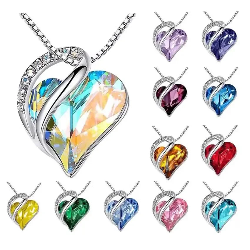 RisingMoon New Fashion Heart Gem Stone Jewelry Pure Transparent Crystal Birthstone Necklaces