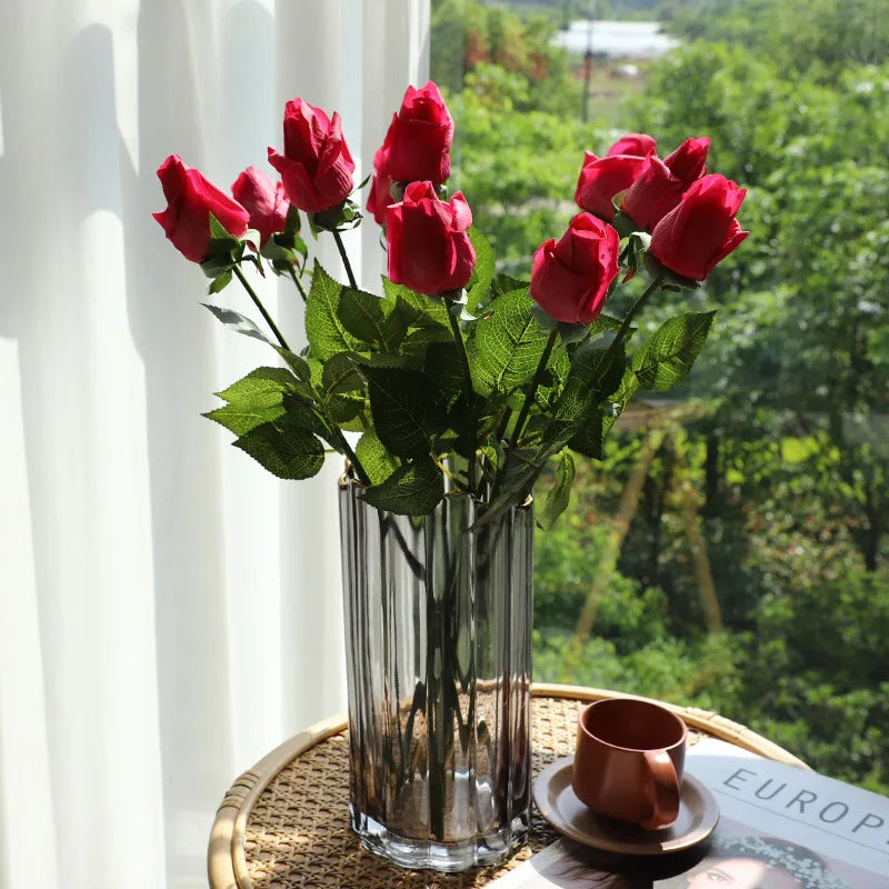 N020 Real Touch Artificial Roses Red Blue & Pink Rose Wedding Decoration Flowers for Mother's Day Easter & Christmas Occasions