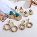 23Kinds Style Korea Handmade Braid Wood Earrings Printing Acrylic Geometric Flower Bamboo Rattan Earring for Women