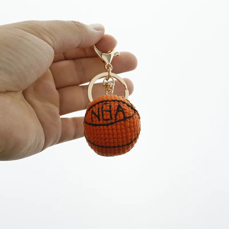 Handmade 100% Cotton Basketball Pendant Keychain Woven Style with Anime Pig Pattern Wood Material