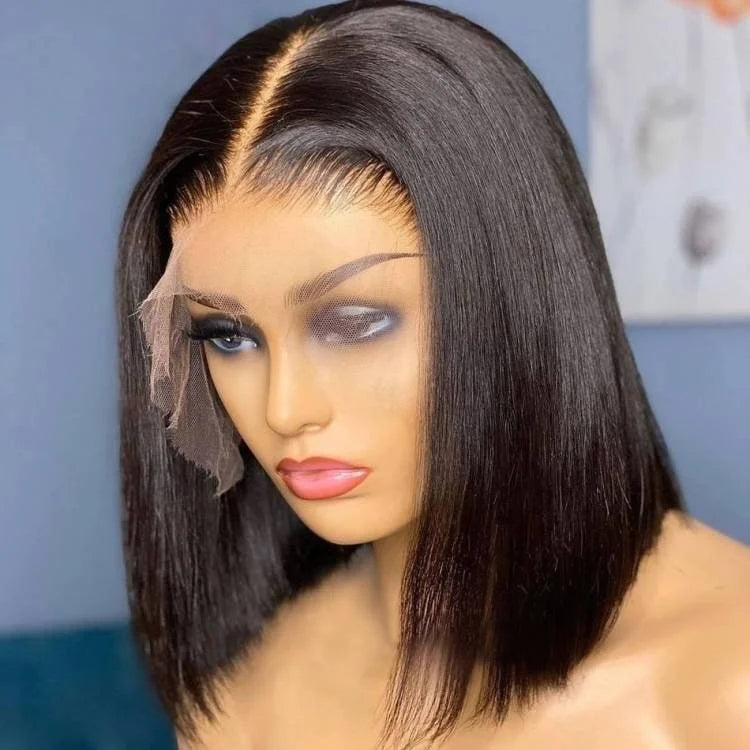 Wholesale Brazilian Lace Front Bob Wig Transparent Glueless Virgin Curly Hair Wig 99J Color Short Straight Style Bob Human Hair