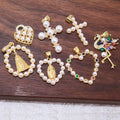 CZ8635 Chic Dainty 18K Gold Plated CZ Cubic Zirconia Pave Pearl Heart Virgin Mary Cross Charm Pendant  Jewelry Making Supply