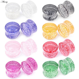 Alisouy 2 PC 4mm-20mm Transparent Acrylic Glitter Powder Trendy Ear Gauges Tunnel Plugs Stretcher Expander Wedding Engagement