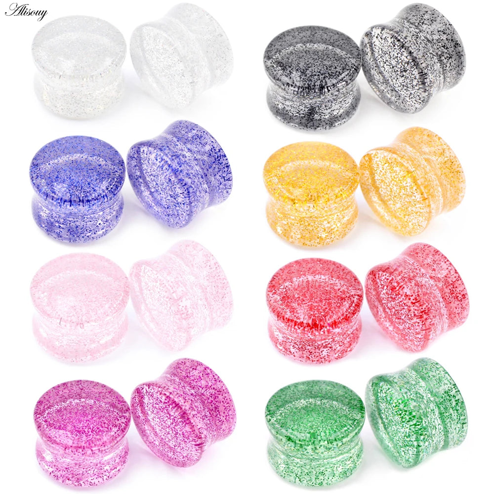 Alisouy 2 PC 4mm-20mm Transparent Acrylic Glitter Powder Trendy Ear Gauges Tunnel Plugs Stretcher Expander Wedding Engagement