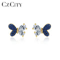 CZCITY Sapphire Statement Woman Earing New Silver Women's Small Colorful Cute Trendy Blue Butterfly Earring
