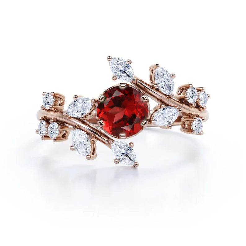 Beautiful Fantastic Jewelry 18k Gold Plated Floral Emerald Cut Garnet Cz Diamond Engagement Ring Wedding Anniversary Gift Ring